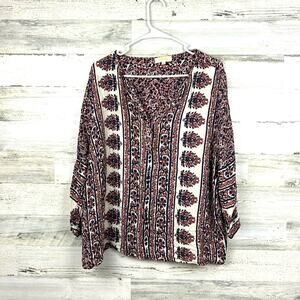 Lucy & Laurel Women’s Plus 2X Blue Floral Long Sleeve Lightweight Boho Blouse